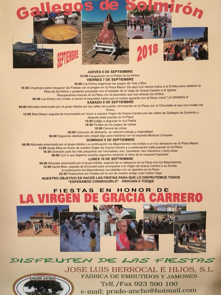 Fiestas en honor a Nuestra Señora de Gracia Carrero 2018 Gallegos de Solmirón